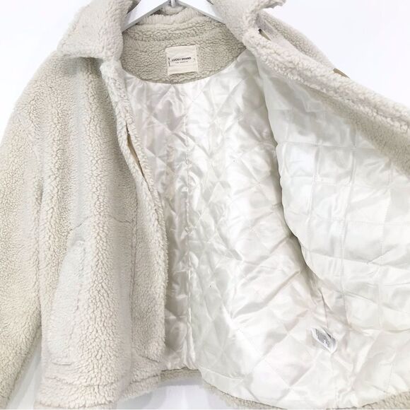 Lucky Brand Cream Sherpa Fleece Quilt Lined Button Up Teddy Shirt Jacket - Picture 8 of 16